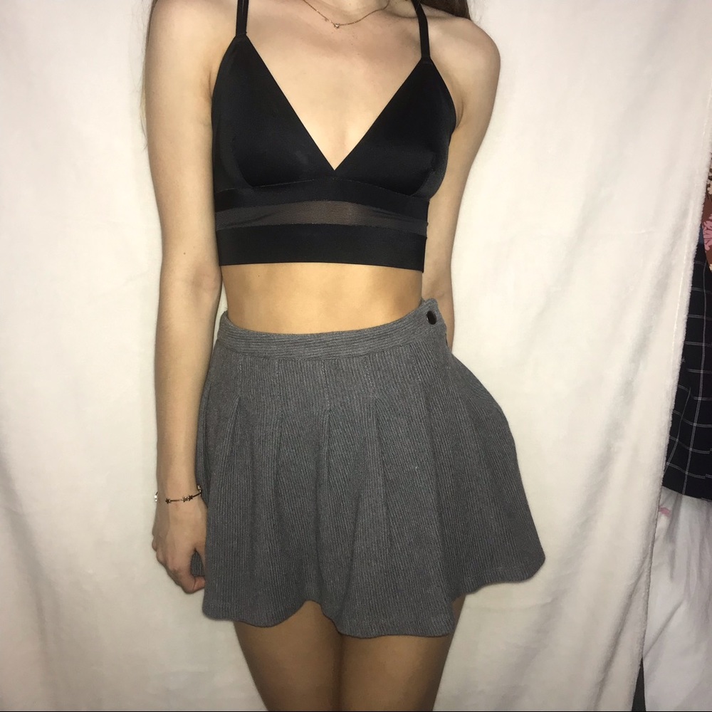 Grey Pleated Mini Skirt